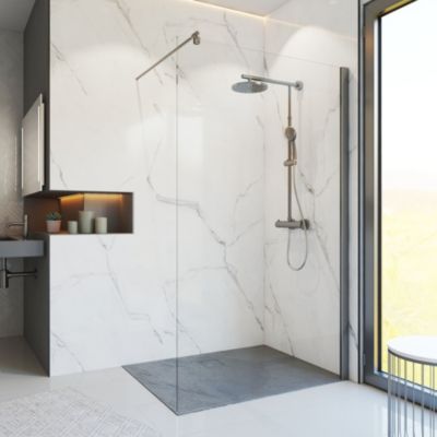 Paroi de douche à l'italienne l.100xH.200cm, Walk In, verre transparent anticalcaire 6mm, profilé gun metal, Schulte NewStyle