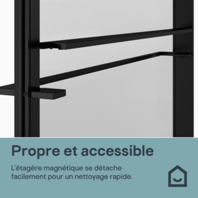 Paroi de douche à l'italienne l.120 x H.195 cm, verre fumé, profilés noir, GoodHome Evanna + barre fixe
