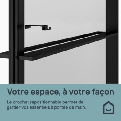 Paroi de douche à l'italienne l.120 x H.195 cm, verre fumé, profilés noir, GoodHome Evanna + barre fixe