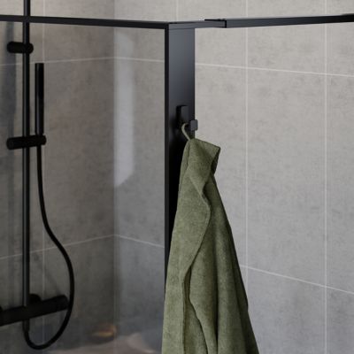 Paroi de douche à l'italienne l.120 x H.195 cm, verre fumé, profilés noir, GoodHome Evanna + barre fixe