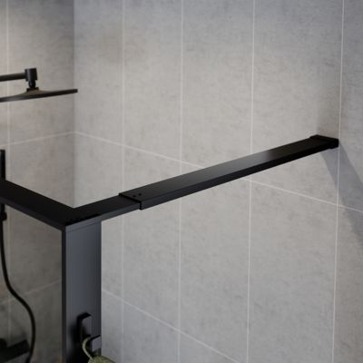 Paroi de douche à l'italienne l.120 x H.195 cm, verre fumé, profilés noir, GoodHome Evanna + barre fixe