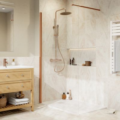 Paroi de douche à l'italienne l.120 x H.195 cm, verre transparent, profilés bronze cuivré, GoodHome Ledava