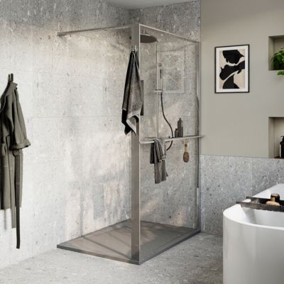 Paroi de douche à l'italienne l.120 x H.195 cm, verre transparent, profilés chromé, GoodHome Evanna + barre fixe