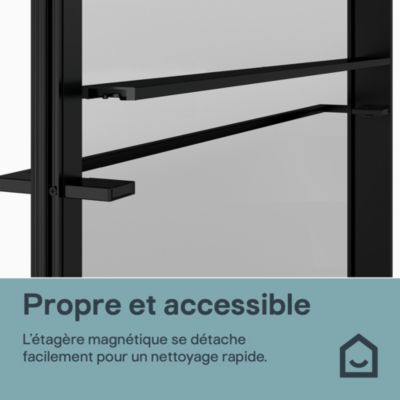 Paroi de douche à l'italienne l.120 x H.195 cm, verre transparent, profilés noir, GoodHome Evanna + barre fixe