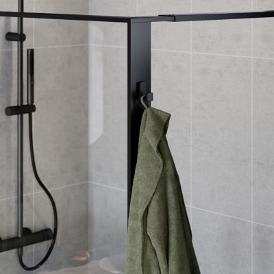 Paroi de douche à l'italienne l.120 x H.195 cm, verre transparent, profilés noir, GoodHome Evanna + barre fixe