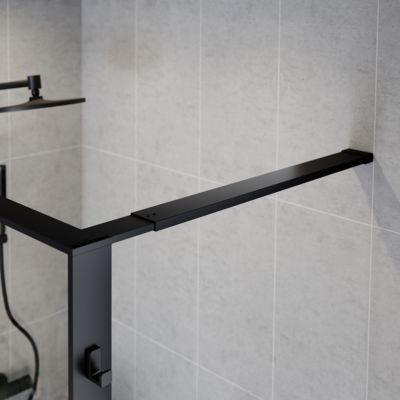 Paroi de douche à l'italienne l.120 x H.195 cm, verre transparent, profilés noir, GoodHome Evanna + barre fixe