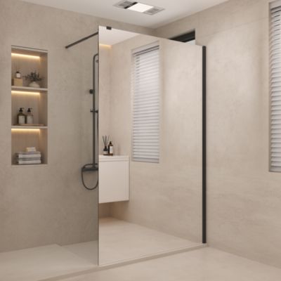 Paroi de douche à l'italienne l.120 x H.195 cm, verre trempé 6 mm, profilé noir