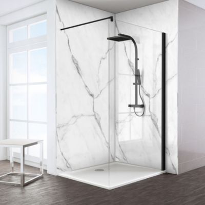 Paroi de douche à l'italienne l.120 x H.200 cm, Walk In, verre transparent anticalcaire, profilé noir, Schulte Masterclass Espace 8 T