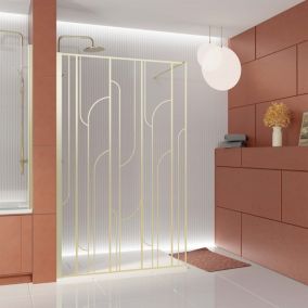Paroi de douche à l'italienne l.140 x H.195 cm profilés doré brossé, Galedo Art Déco