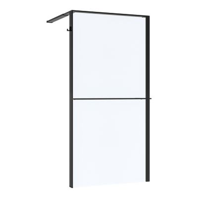 Paroi de douche à l'italienne l.140 x H.195 cm, verre transparent, profilés noir, GoodHome Evanna + barre fixe