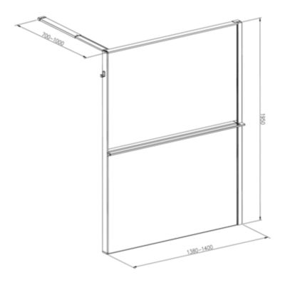Paroi de douche à l'italienne l.140 x H.195 cm, verre transparent, profilés noir, GoodHome Evanna + barre fixe