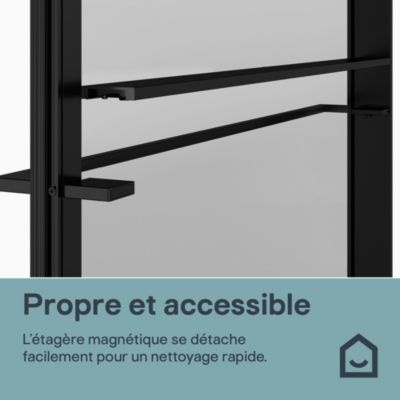 Paroi de douche à l'italienne l.140 x H.195 cm, verre transparent, profilés noir, GoodHome Evanna + barre fixe