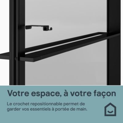 Paroi de douche à l'italienne l.140 x H.195 cm, verre transparent, profilés noir, GoodHome Evanna + barre fixe