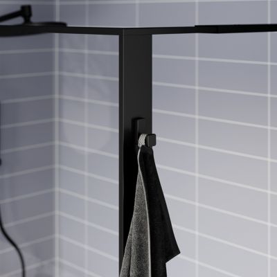 Paroi de douche à l'italienne l.140 x H.195 cm, verre transparent, profilés noir, GoodHome Evanna + barre fixe
