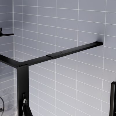 Paroi de douche à l'italienne l.140 x H.195 cm, verre transparent, profilés noir, GoodHome Evanna + barre fixe