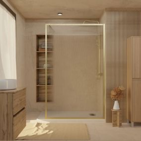 Paroi de douche à l'italienne l.140 x H.200 cm verre ondulé et profilés doré brossé, Galedo Golden Edge