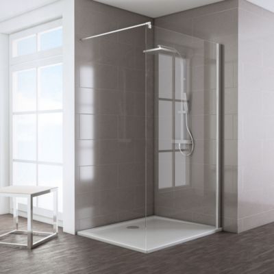 Paroi de douche à l'italienne l.140 x H.200 cm, Walk In, verre transparent anticalcaire, profilé chromé, Schulte Masterclass Espace 8 T