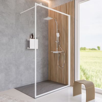 Paroi de douche à l'italienne l.90xH.200cm, verre transparent, profilé blanc mat, Schulte NewStyle