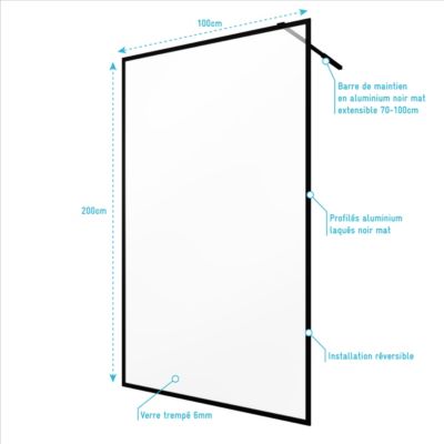 Paroi de douche à l'italienne noir Galedo Dark Edge transparent 100cm
