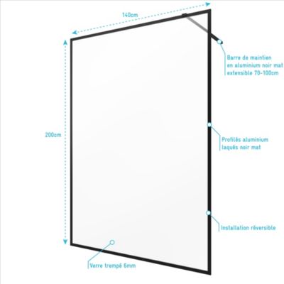 Paroi de douche à l'italienne noir Galedo Dark Edge transparent l.140 x H.200 cm