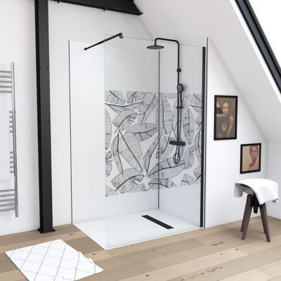 Paroi de douche à l'italienne noir Galedo Jungle sérigraphié 120cm