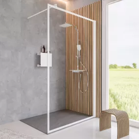 Paroi de douche à l'italienne Schulte New Style transparent profilé blanc mat 100 cm