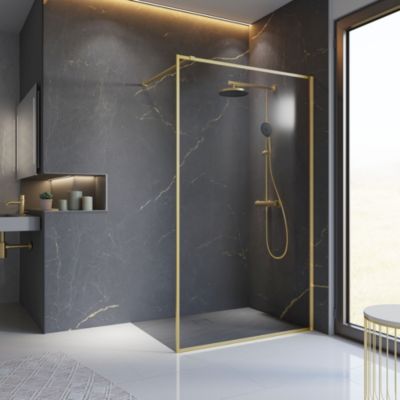 Paroi de douche à l'italienne transparente, profilé doré 120 cm, Schulte Impériale Contoura