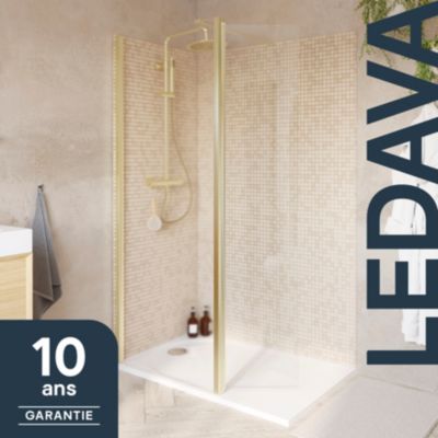 Paroi de douche à l'italienne + volet pivotant l.80+45 x 195 cm, profilés aluminium finition doré brossé, GoodHome Ledava