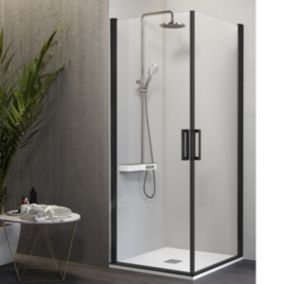 Paroi de douche accès en angle 2 portes pivotantes NARDI profil noir mat  55 x 60 cm