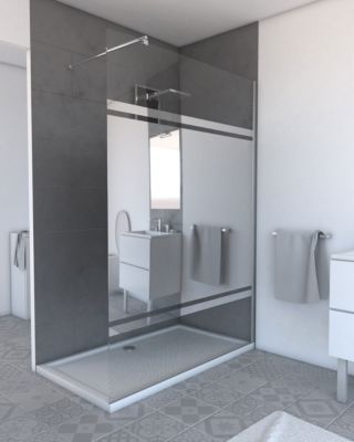 Paroi de Douche avec Bande Miroir 140x200cm - Verre 8mm - Profilé Chrome - FREEDOM 2 MIRROR