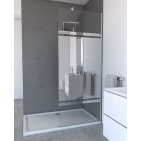 Paroi de Douche avec Bande Miroir 80x200cm - Verre 8mm - Profilé Chrome - FREEDOM 2 MIRROR