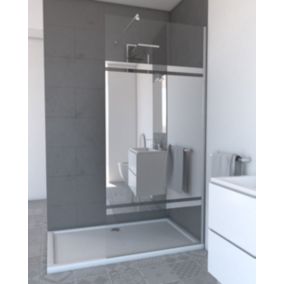 Paroi de Douche avec Bande Miroir 90x200cm - Verre 8mm - Profilé Chrome - FREEDOM 2 MIRROR