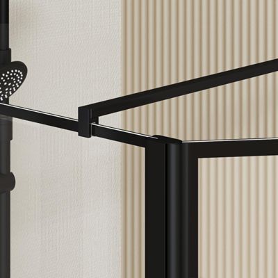 Paroi de Douche avec Volet Pivotant 100+40x195cm - Verre 8mm Anticalcaire - Motifs et Profilés Noir
