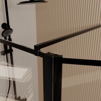 Paroi de Douche avec Volet Pivotant 90+40x195cm - Verre 8mm Anticalcaire - Motifs et Profilés Noir