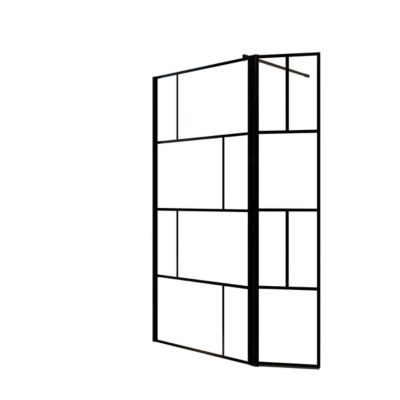Paroi de Douche avec Volet Pivotant 90+40x195cm - Verre 8mm Anticalcaire - Motifs et Profilés Noir