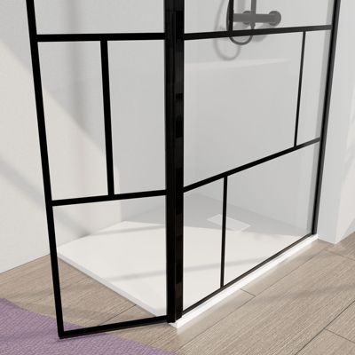 Paroi de Douche avec Volet Pivotant 90+40x195cm - Verre 8mm Anticalcaire - Motifs et Profilés Noir