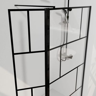Paroi de Douche avec Volet Pivotant 90+40x195cm - Verre 8mm Anticalcaire - Motifs et Profilés Noir