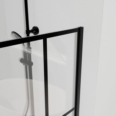 Paroi de Douche avec Volet Pivotant 90+40x195cm - Verre 8mm Anticalcaire - Motifs et Profilés Noir