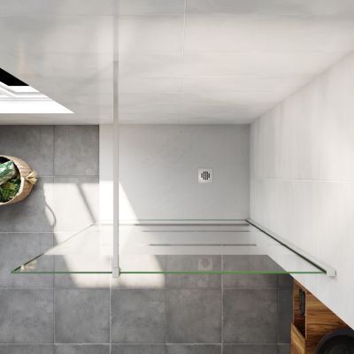 Paroi de douche chrome 100x190cm,6mm verre anticalcaire avec bandes horizontales sérigraphiées,barre de fixation 140cm en carré