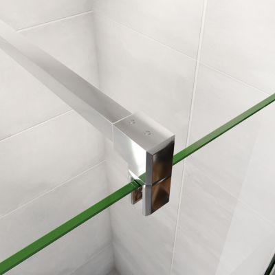 Paroi de douche chrome 100x190cm,6mm verre anticalcaire avec bandes horizontales sérigraphiées,barre de fixation 140cm en carré