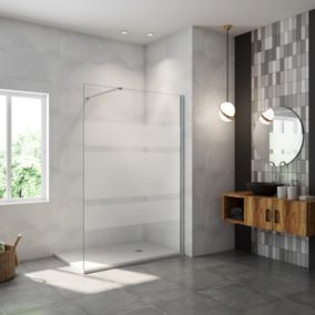 Paroi de douche chrome 110x190cm,6mm verre anticalcaire avec bandes horizontales sérigraphiées,avec barre de fixation 90cm