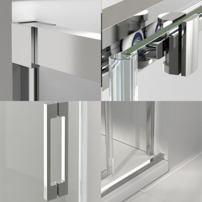 Paroi de douche coulissante 1 porte 1 fixe 1 porte  105 cm (Adaptable 99-104cm)  6 mm Sérigraphie anti-calcaire  Profil Chrome