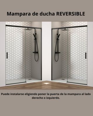 Paroi de douche coulissante 1 porte 1 fixe 1 porte  195 cm (Adaptable 189-194cm)  Verre 6 mm clair anti-calcaire  Perfil Negro