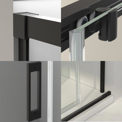 Paroi de douche coulissante 1 porte 1 fixe 1 porte  195 cm (Adaptable 189-194cm)  Verre 6 mm clair anti-calcaire  Perfil Negro