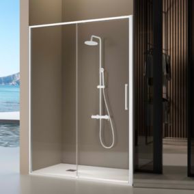 Paroi de douche coulissante DELTA - Blanc - 110-112.6 cm - Fermeture amortie - Réversible - Anticalcaire
