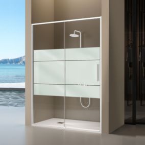 Paroi de douche coulissante DELTA - Blanc - Sérigraphié - 148-150.6 cm - Fermeture amortie - Réversible - Anticalcaire