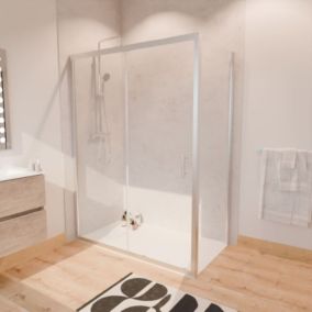 Paroi de douche d'angle avec porte coulissante + retour fixe NERINA - 140x80 cm