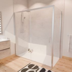 Paroi de douche d'angle avec porte coulissante + retour fixe NERINA - 170x90 cm