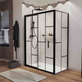 Paroi de douche d'angle effet verrière ATELIA avec porte coulissante 140 cm x 80 cm