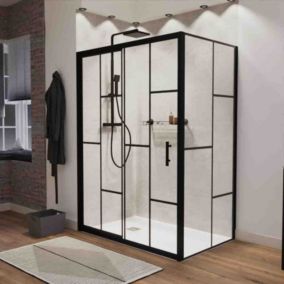 Paroi de douche d'angle effet verrière ATELIA avec porte coulissante 140 cm x 90 cm